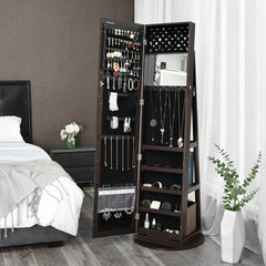 1 - Brown Jewelry Armoire with Mirror Spacious Jewelry Cabinet is Specially Designed for Jewelry Lovers 5 Compartments Can