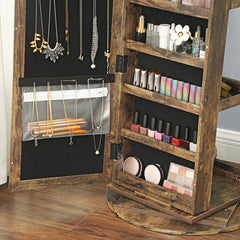 Rustic Brown Jewelry Armoire Mirror Spacious Cabinet