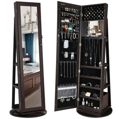 1 - Brown Jewelry Armoire with Mirror Spacious Jewelry Cabinet is Specially Designed for Jewelry Lovers 5 Compartments Can