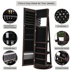 1 - Brown Jewelry Armoire with Mirror Spacious Jewelry Cabinet is Specially Designed for Jewelry Lovers 5 Compartments Can