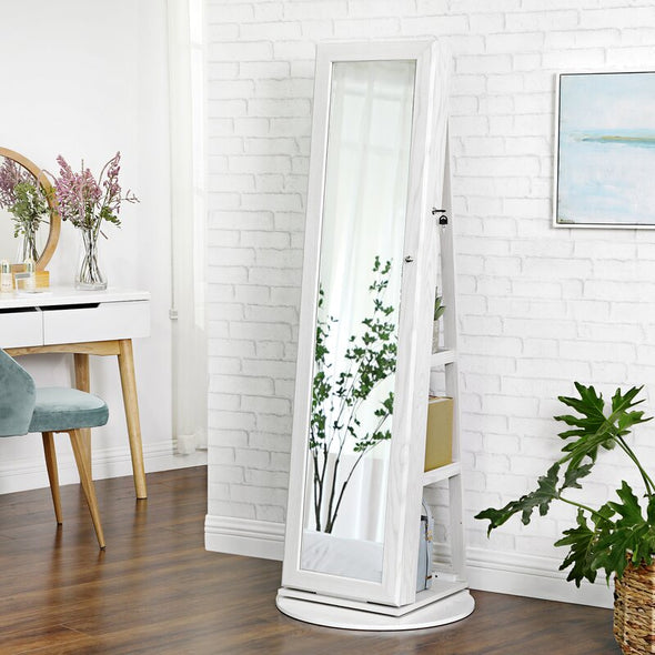 White/Light Gray Jewelry Armoire with Mirror Spacious Jewelry Cabinet is Specially