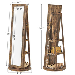 Rustic Brown Jewelry Armoire Mirror Spacious Cabinet