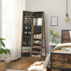 Rustic Brown Jewelry Armoire Mirror Spacious Cabinet