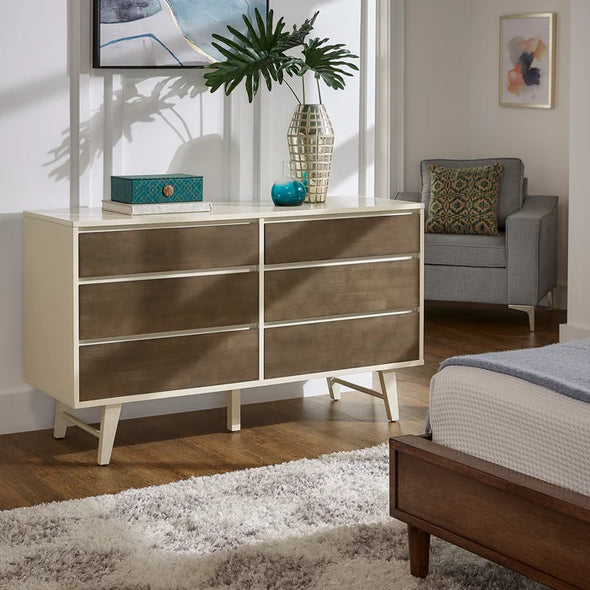 Solid Wood Quartz 6 Drawer 55.1'' W Double Dresser Modern Style
