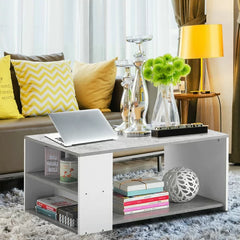 Gray Quin Floor Shelf Coffee Table with Storage