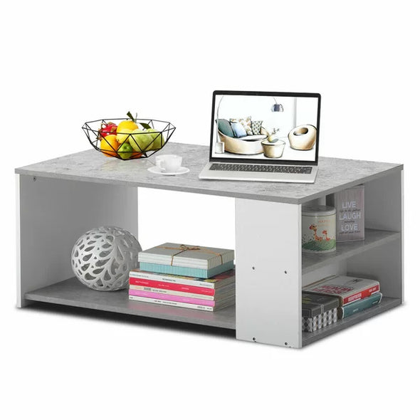 Gray Quin Floor Shelf Coffee Table with Storage