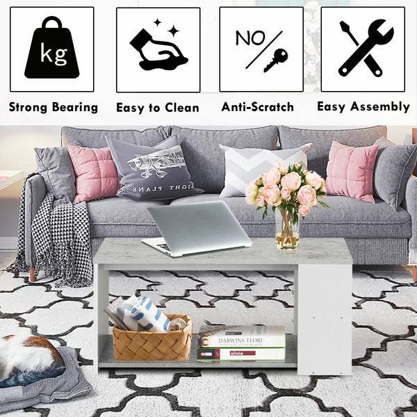 Gray Quin Floor Shelf Coffee Table with Storage