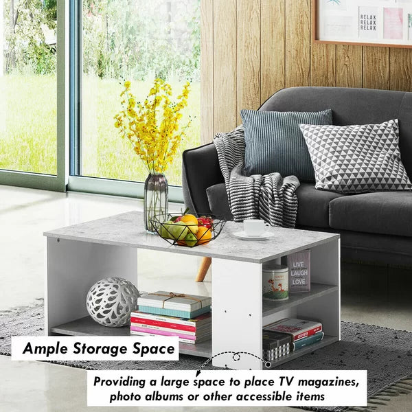 Gray Quin Floor Shelf Coffee Table with Storage
