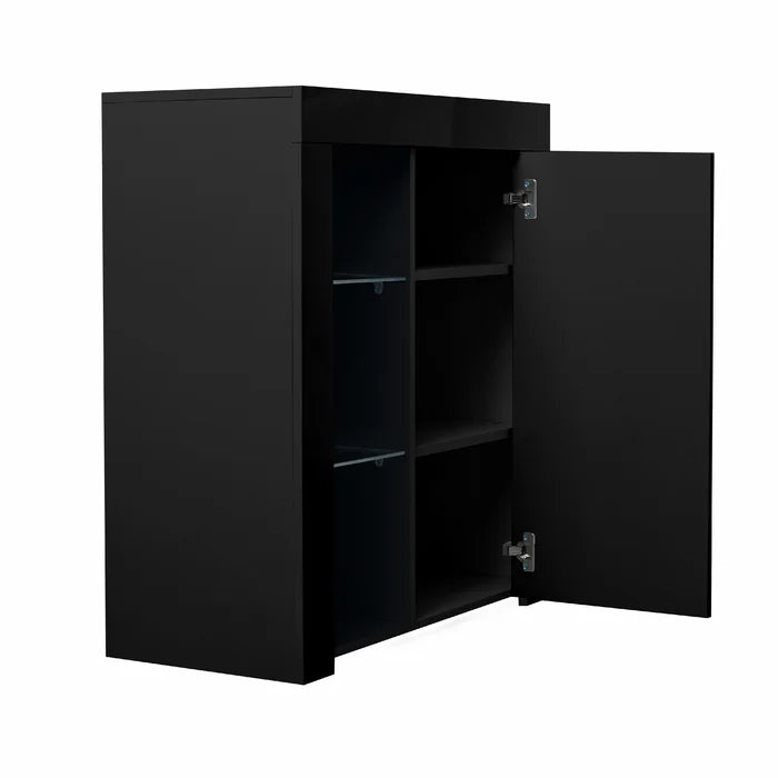 Black Radionas 33'' Tall 1 - Door Accent Cabinet 20 Colors of LED Lights Adjustable Shelves
