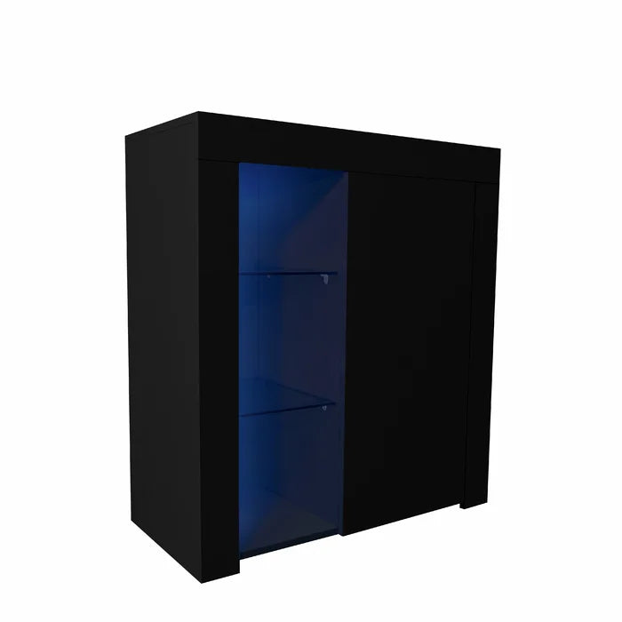 Black Radionas 33'' Tall 1 - Door Accent Cabinet 20 Colors of LED Lights Adjustable Shelves