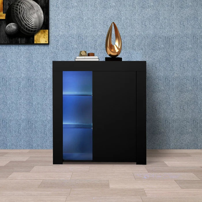 Black Radionas 33'' Tall 1 - Door Accent Cabinet 20 Colors of LED Lights Adjustable Shelves