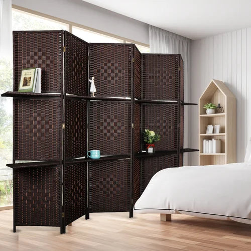 Coffee Rahem 106.3'' W x 71'' H 6 - Panel Bamboo/Rattan Folding Room Divider