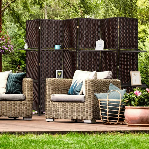Coffee Rahem 106.3'' W x 71'' H 6 - Panel Bamboo/Rattan Folding Room Divider