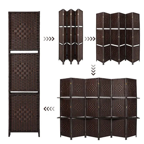 Coffee Rahem 106.3'' W x 71'' H 6 - Panel Bamboo/Rattan Folding Room Divider