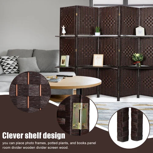 Coffee Rahem 106.3'' W x 71'' H 6 - Panel Bamboo/Rattan Folding Room Divider
