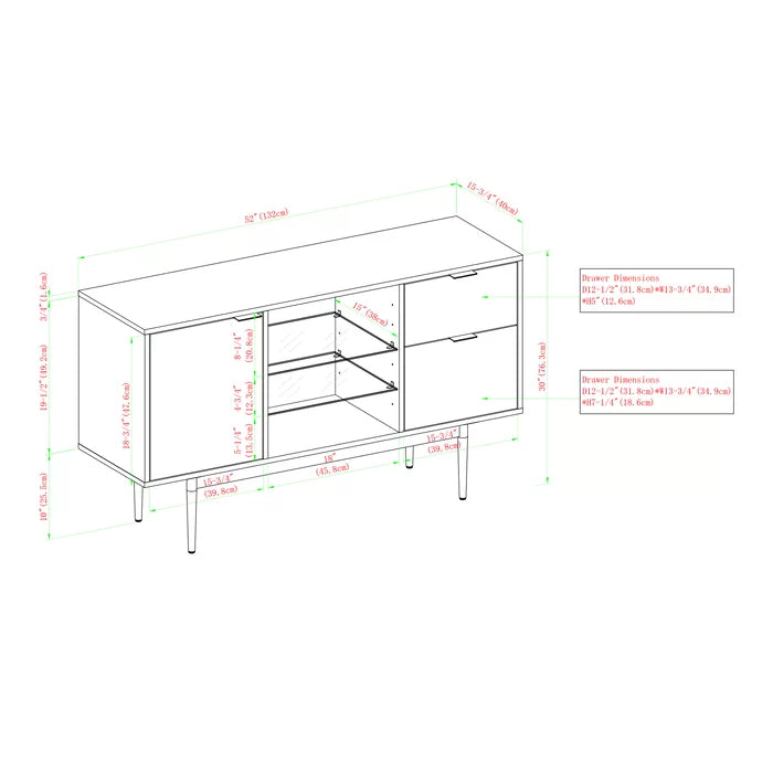 Rakestraw 52'' Wide 2 Drawer Buffet Table Dark Walnut Sideboard Brings Storage