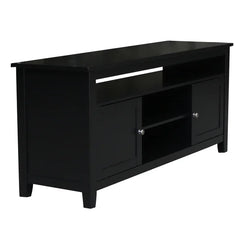 Black Solid Wood TV Stand for TVs up to 65" with Sound Bar Shelf and Cable Management