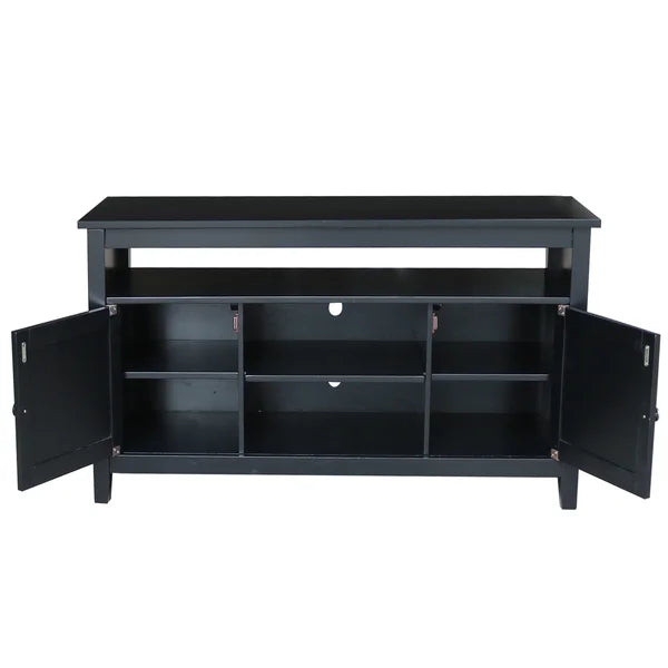 Black Solid Wood TV Stand for TVs up to 65" with Sound Bar Shelf and Cable Management