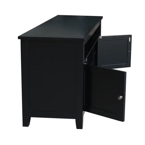 Black Solid Wood TV Stand for TVs up to 65" with Sound Bar Shelf and Cable Management