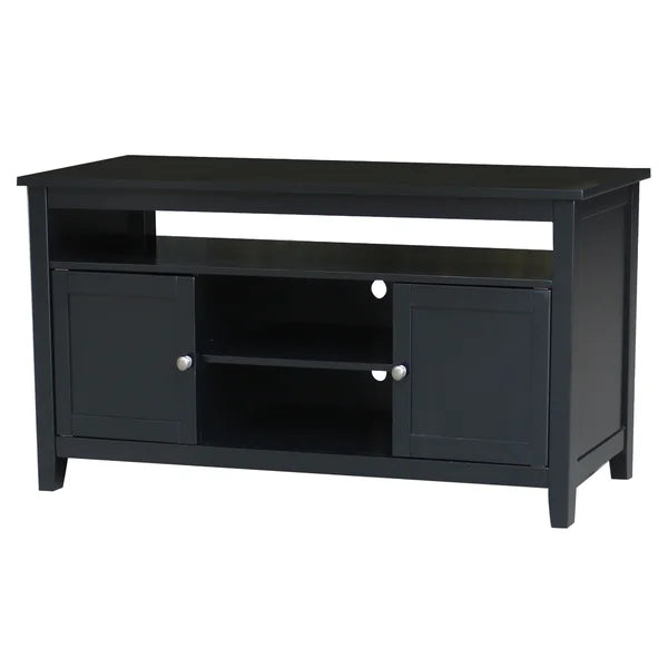 Black Solid Wood TV Stand for TVs up to 65" with Sound Bar Shelf and Cable Management