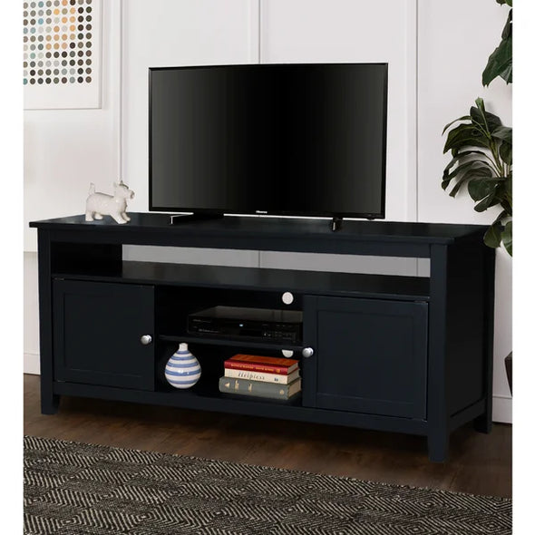Black Solid Wood TV Stand for TVs up to 65" with Sound Bar Shelf and Cable Management