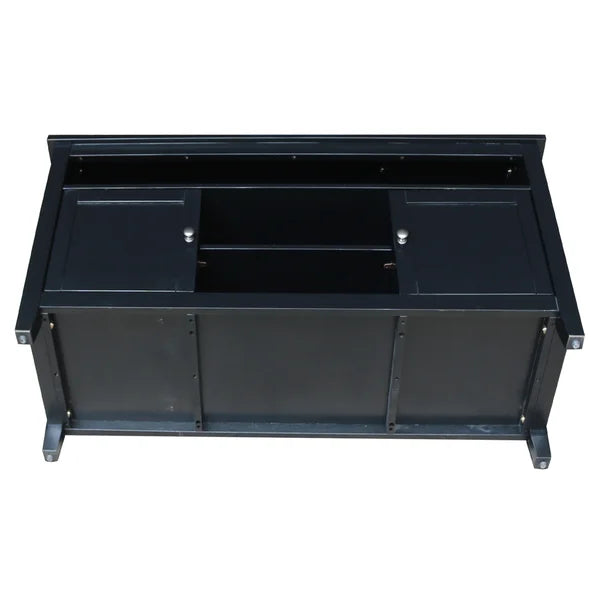 Black Solid Wood TV Stand for TVs up to 65" with Sound Bar Shelf and Cable Management