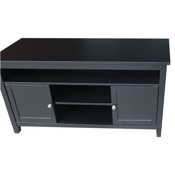 Black Solid Wood TV Stand for TVs up to 65" with Sound Bar Shelf and Cable Management