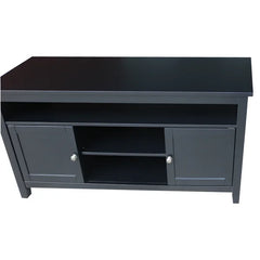 Black Solid Wood TV Stand for TVs up to 65" with Sound Bar Shelf and Cable Management