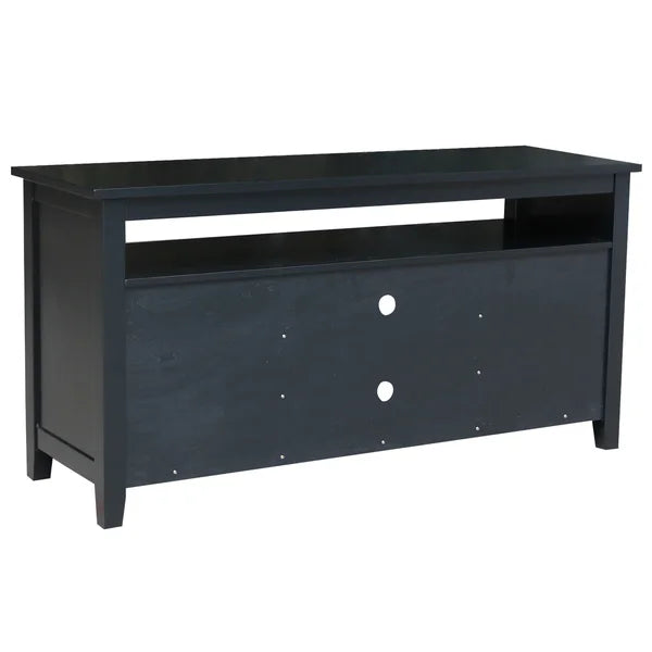 Black Solid Wood TV Stand for TVs up to 65" with Sound Bar Shelf and Cable Management