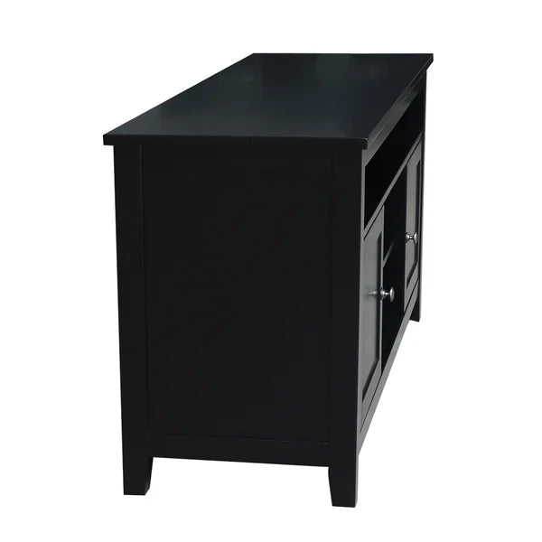 Black Solid Wood TV Stand for TVs up to 65" with Sound Bar Shelf and Cable Management