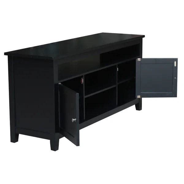 Black Solid Wood TV Stand for TVs up to 65" with Sound Bar Shelf and Cable Management