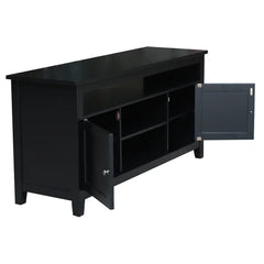 Black Solid Wood TV Stand for TVs up to 65" with Sound Bar Shelf and Cable Management