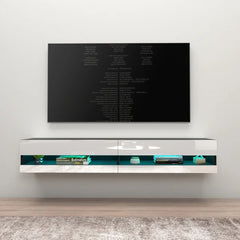 Black/White Ramsdell Floating TV Stand for TVs up to 78" Built-in Lighting with Cable Management