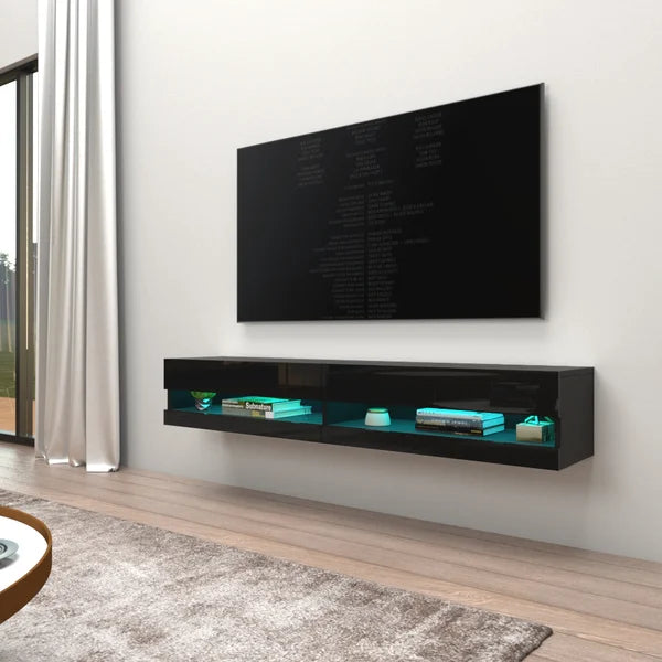 Black/Black Ramsdell Floating TV Stand for TVs up to 78" Built-in Lighting