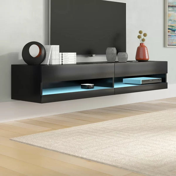 Black/Black Ramsdell Floating TV Stand for TVs up to 78" Built-in Lighting