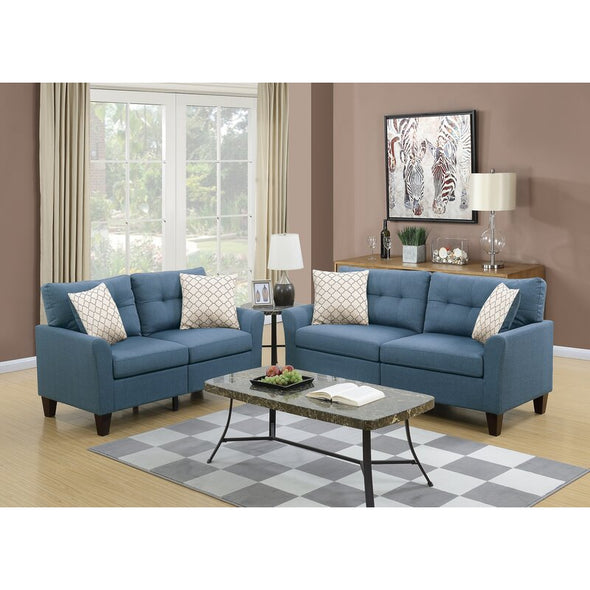 Ranstead 2 Piece Living Room Set Blue Polyester Blend Upholstery