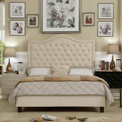 Beige Rauscher Tufted Upholstered Low Profile Standard Bed