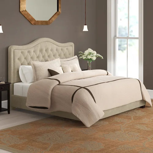 Beige Rauscher Tufted Upholstered Low Profile Standard Bed