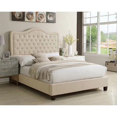 Beige Rauscher Tufted Upholstered Low Profile Standard Bed