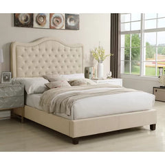 Beige Rauscher Tufted Upholstered Low Profile Standard Bed