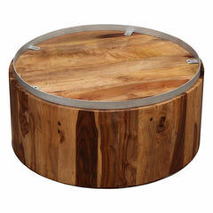 Solid Wood Drum Coffee Table Rugged Charm Perfect Addition to your Living Room or Bedroom