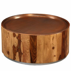 Solid Wood Drum Coffee Table Rugged Charm Perfect Addition to your Living Room or Bedroom