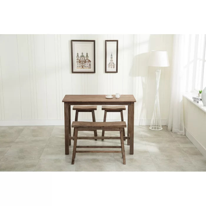 Driftwood Wire Brush Raymundo 4 Person Counter Height Solid Wood Dining Set