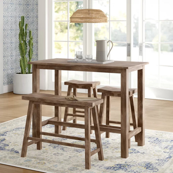 Driftwood Wire-Brush Raymundo 4 - Person Counter Height Solid Wood Dining Set