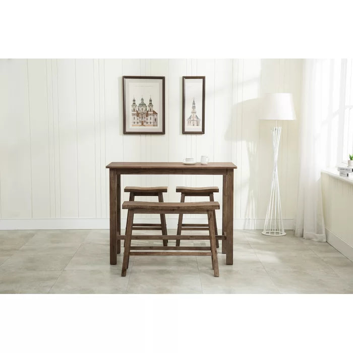Driftwood Wire-Brush Raymundo 4 - Person Counter Height Solid Wood Dining Set