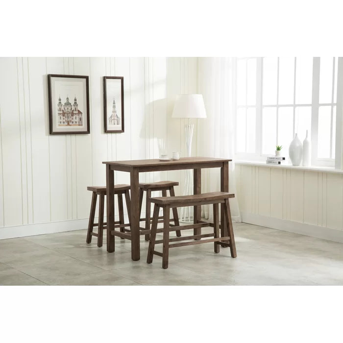Driftwood Wire-Brush Raymundo 4 - Person Counter Height Solid Wood Dining Set