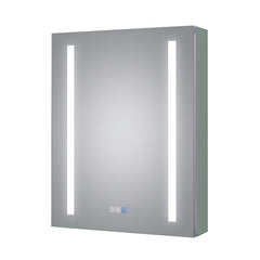 Recessed or Surface Mount Frameless 1 Door Medicine Cabinet with 3 Adjustable Shelves and LED Lighting and Electrical Outle