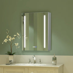 Recessed or Surface Mount Frameless 1 Door Medicine Cabinet with 3 Adjustable Shelves and LED Lighting and Electrical Outle