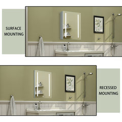 Recessed or Surface Mount Frameless 1 Door Medicine Cabinet with 3 Adjustable Shelves and LED Lighting and Electrical Outle