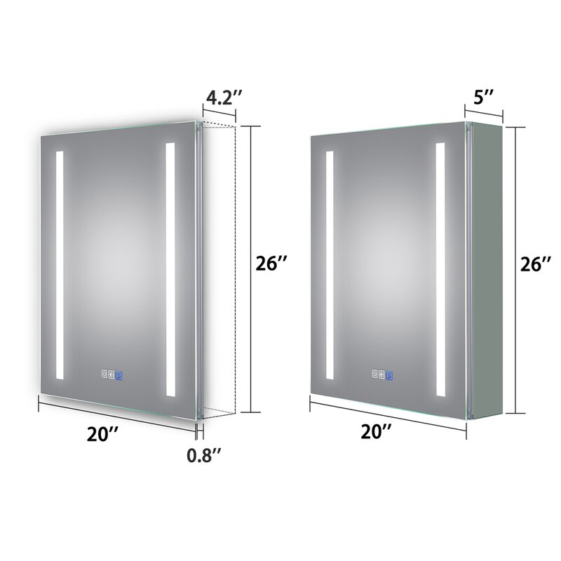 Recessed or Surface Mount Frameless 1 Door Medicine Cabinet with 3 Adjustable Shelves and LED Lighting and Electrical Outle